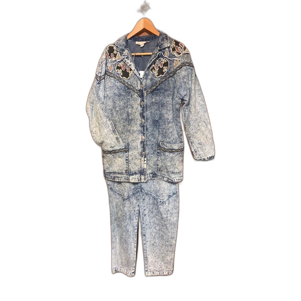 Monique Fashions Acid Wash Denim Jacket & Pants Outfit Medium